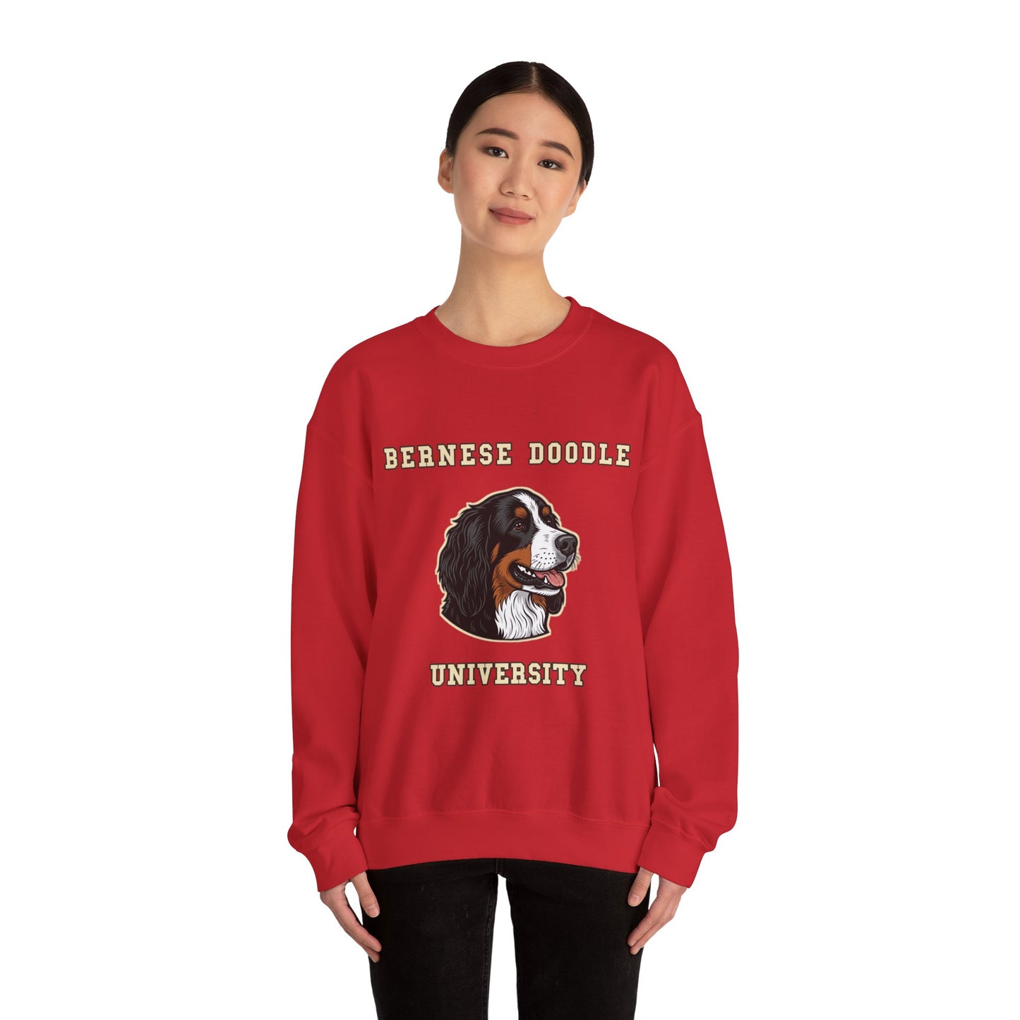 Bernedoodle Sweatshirt, Bernese Doodle Crewneck in Tri-Colour Wavy Coat