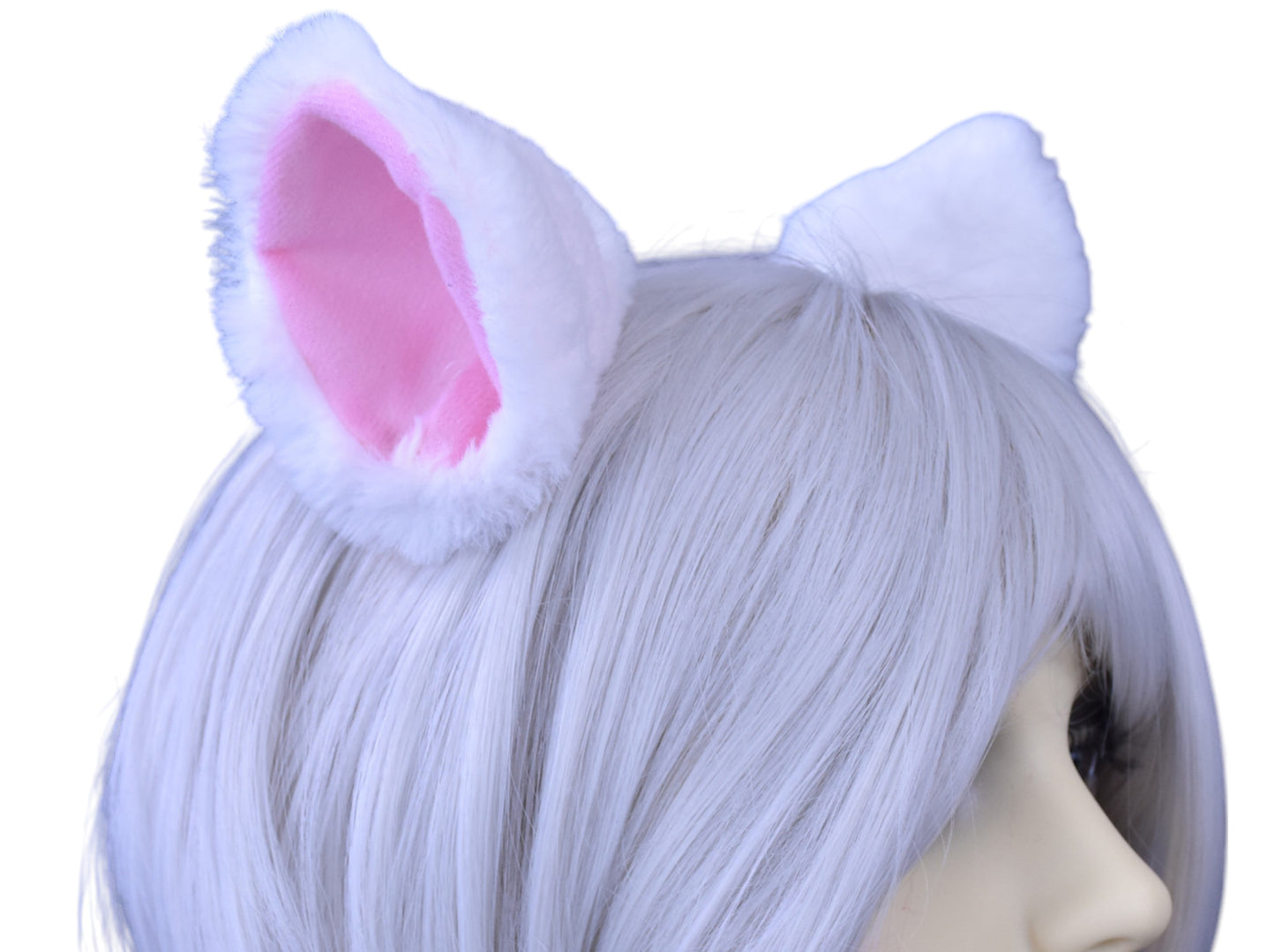 White & pink cat ears