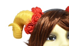 Load image into Gallery viewer, Demon Ram Horns Headband - gold red

