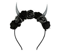 Load image into Gallery viewer, Demon Horns Headband - black &amp; silver
