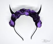 Load image into Gallery viewer, Demon Horns Headband - black &amp; purple
