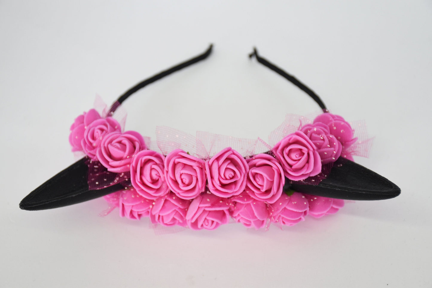 Cute cat ears with pink flowers
