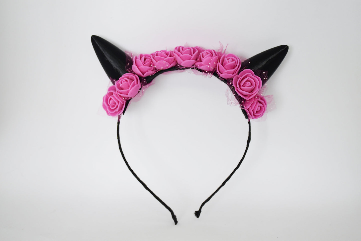 Cute cat ears with pink flowers