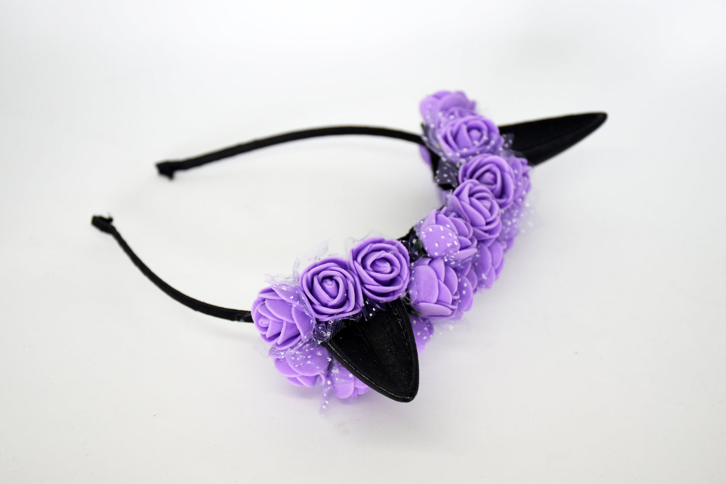 Cute cat ears with purple flowers