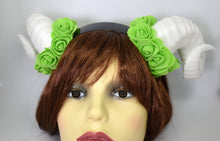 Load image into Gallery viewer, Demon Ram Horns Headband - white &amp; green
