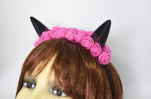 Load image into Gallery viewer, Cute cat ears with pink flowers
