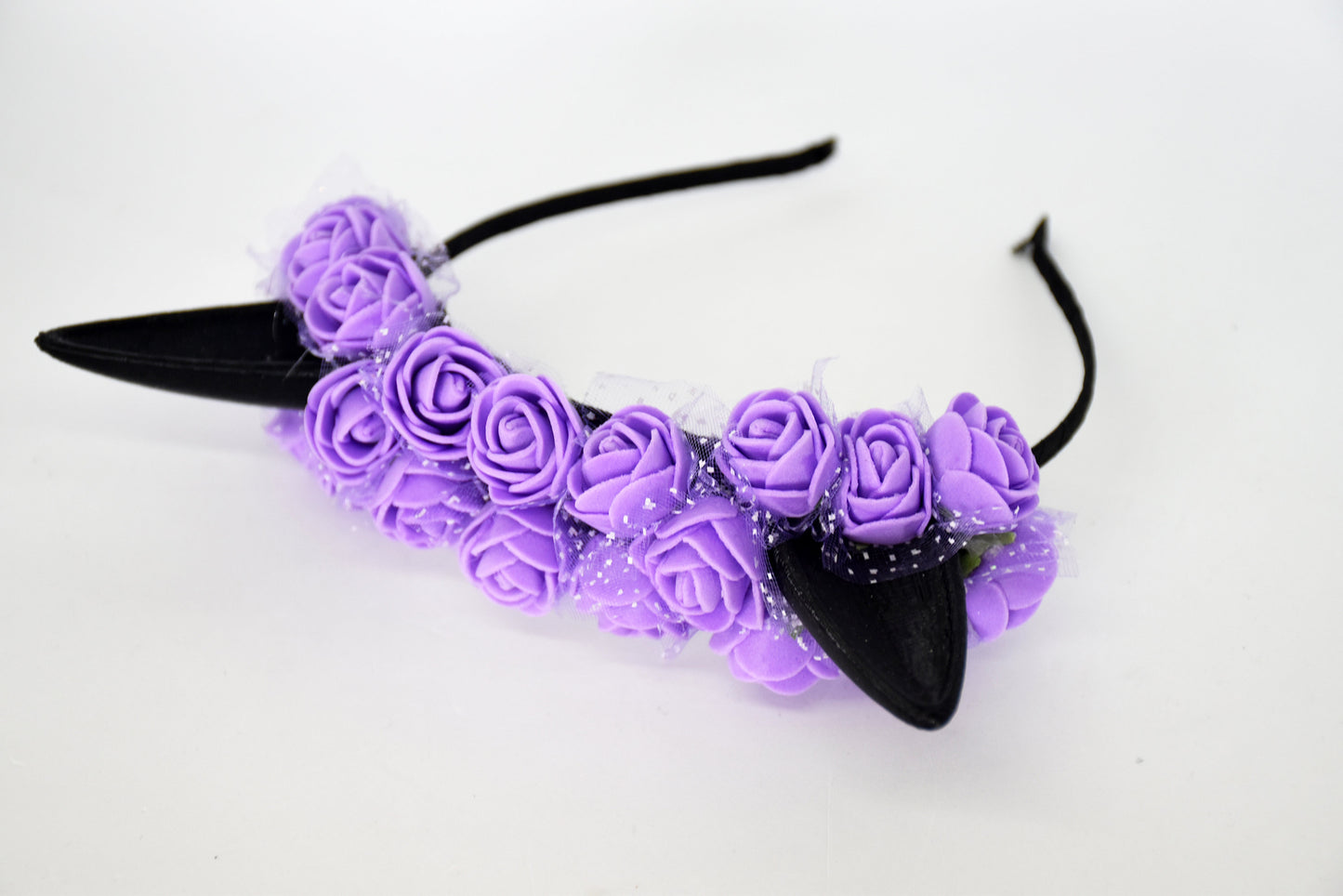 Cute cat ears with purple flowers