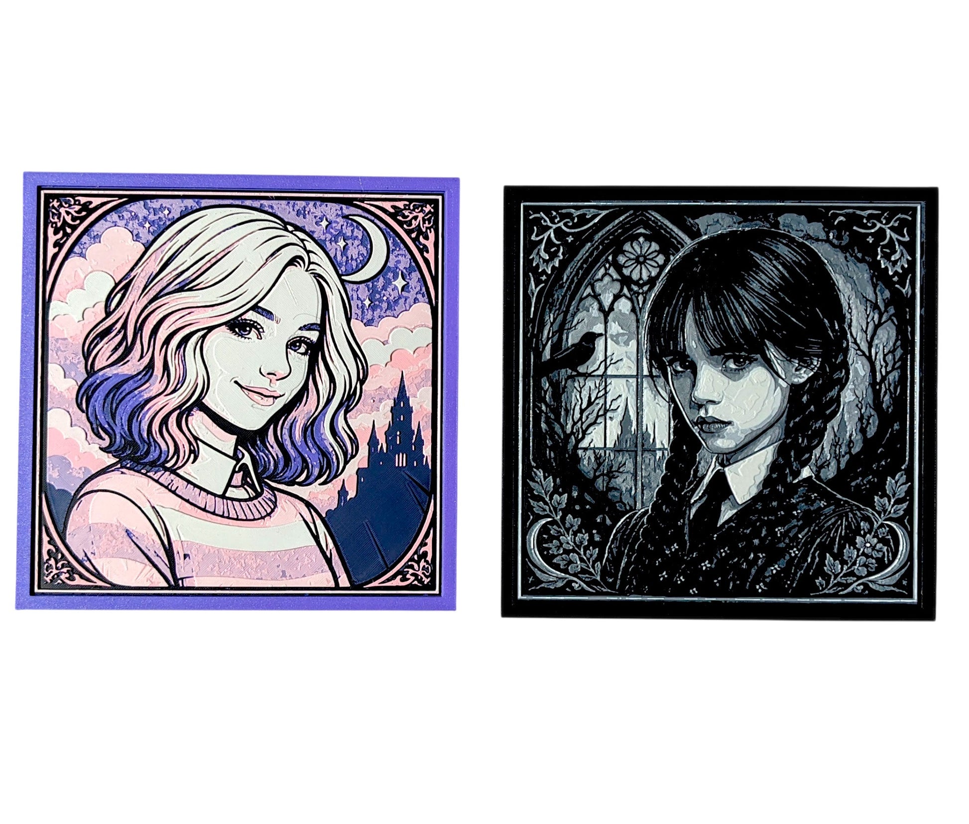 Wednesday & Enid Hue Forge Wall Art, 3D Printed Gothic Decor, Framed Print (200mm) from Yumiland