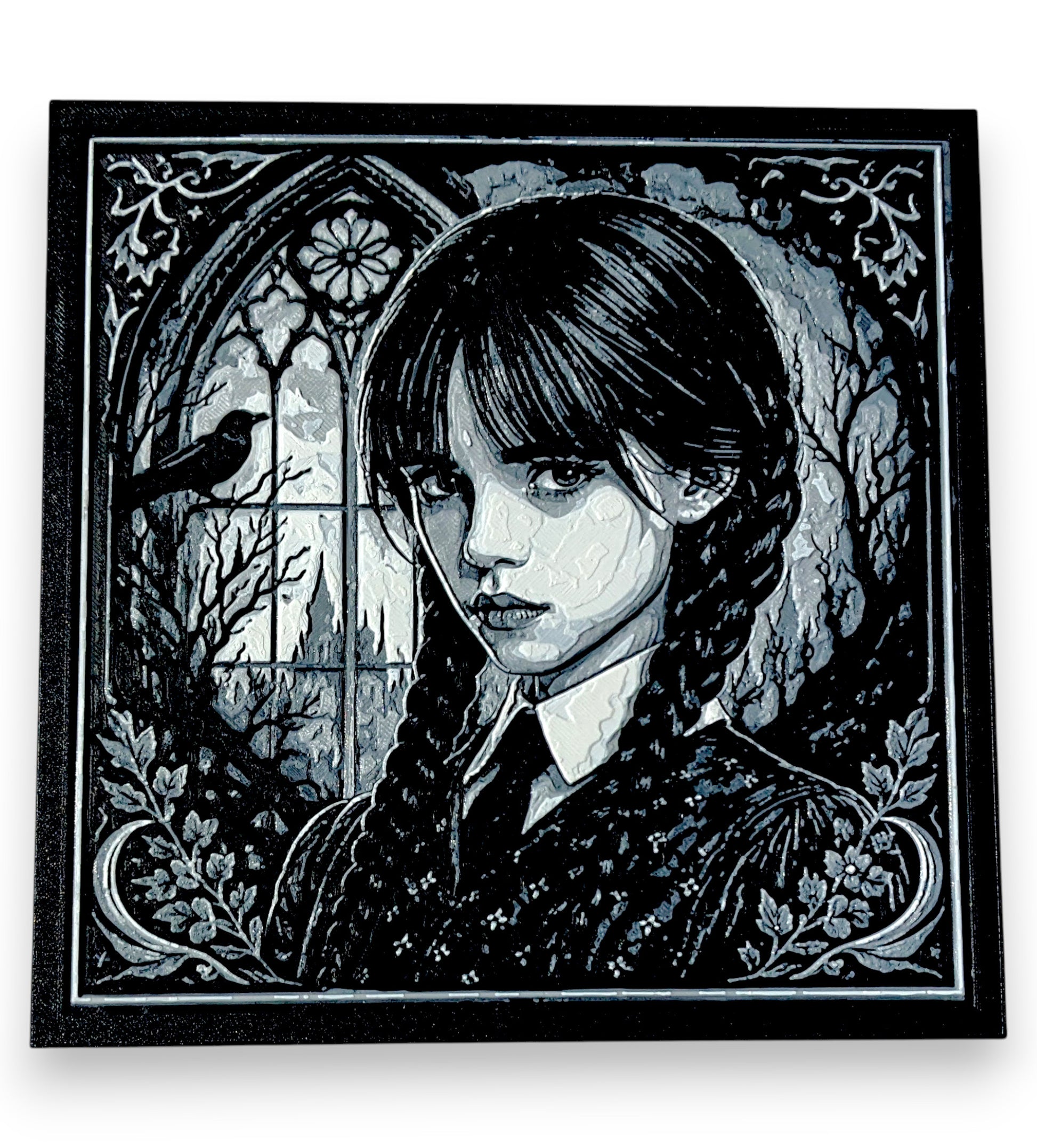Wednesday & Enid Hue Forge Wall Art, 3D Printed Gothic Decor, Framed Print (200mm) from Yumiland
