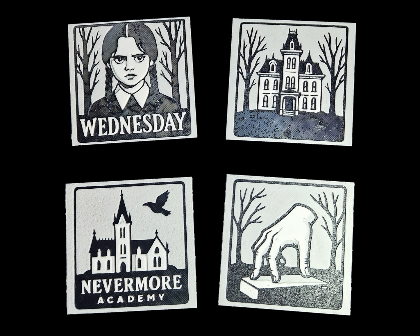 Wednesday-Inspired Fridge Magnet Set – Gothic Addams Family Decor (Set of 4)