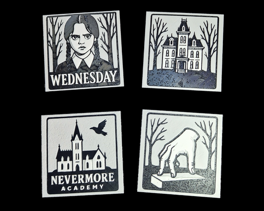 Wednesday-Inspired Fridge Magnet Set – Gothic Addams Family Decor (Set of 4)