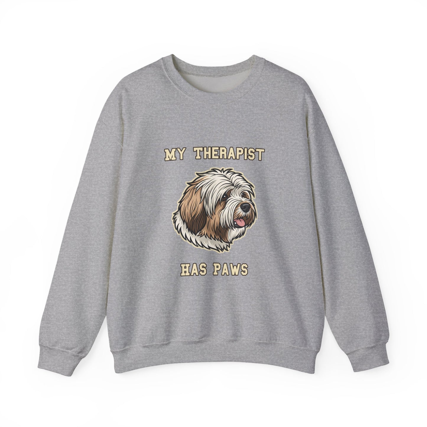 Tibetan Terrier Sweatshirt, TT Crewneck in Profuse Shaggy Coat