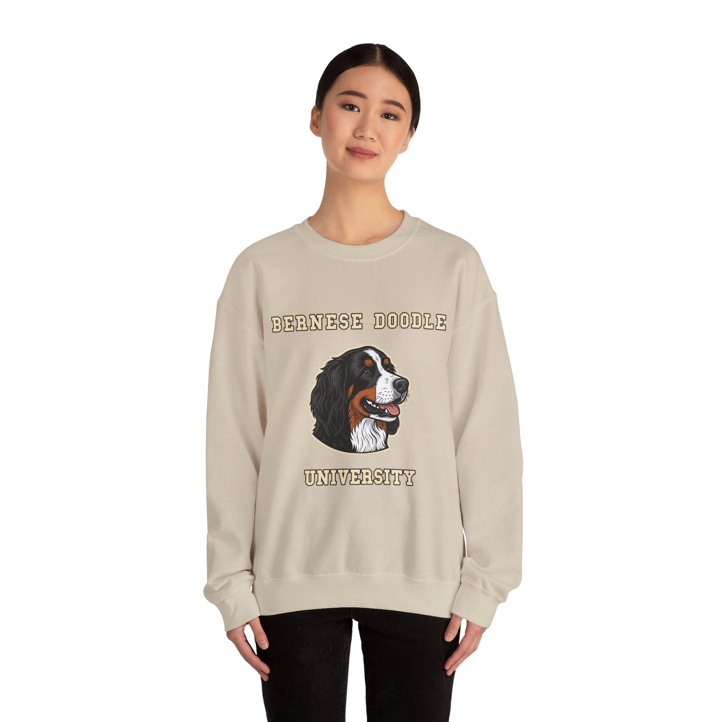 Bernedoodle Sweatshirt, Bernese Doodle Crewneck in Tri-Colour Wavy Coat