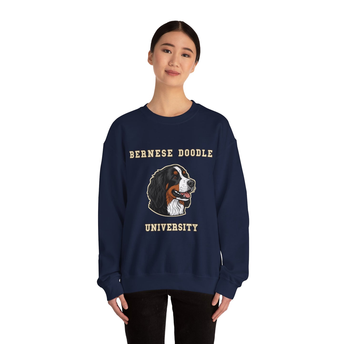 Bernedoodle Sweatshirt, Bernese Doodle Crewneck in Tri-Colour Wavy Coat