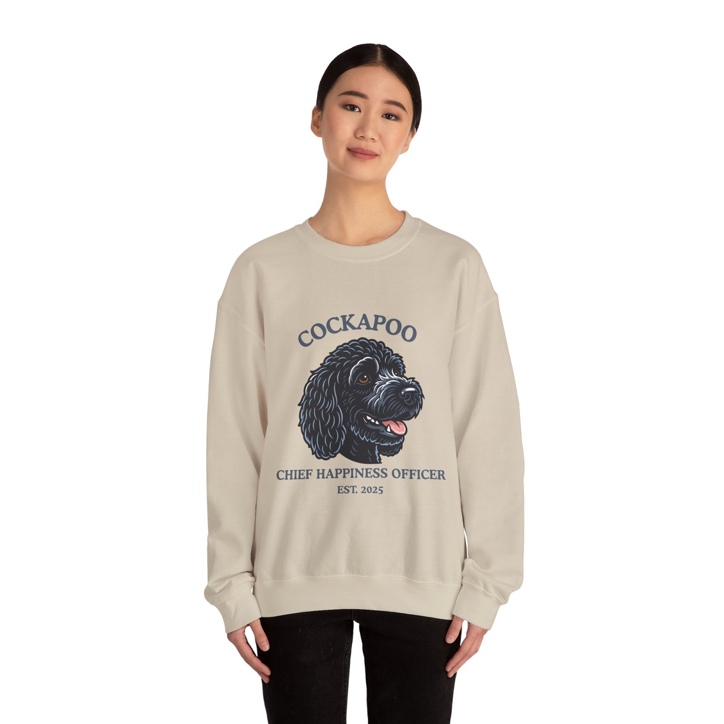 Black Cockapoo Chief Happiness Officer Sweatshirt, Dog Lover Crewneck, Cute Cockapoo Gift for Pet Parents