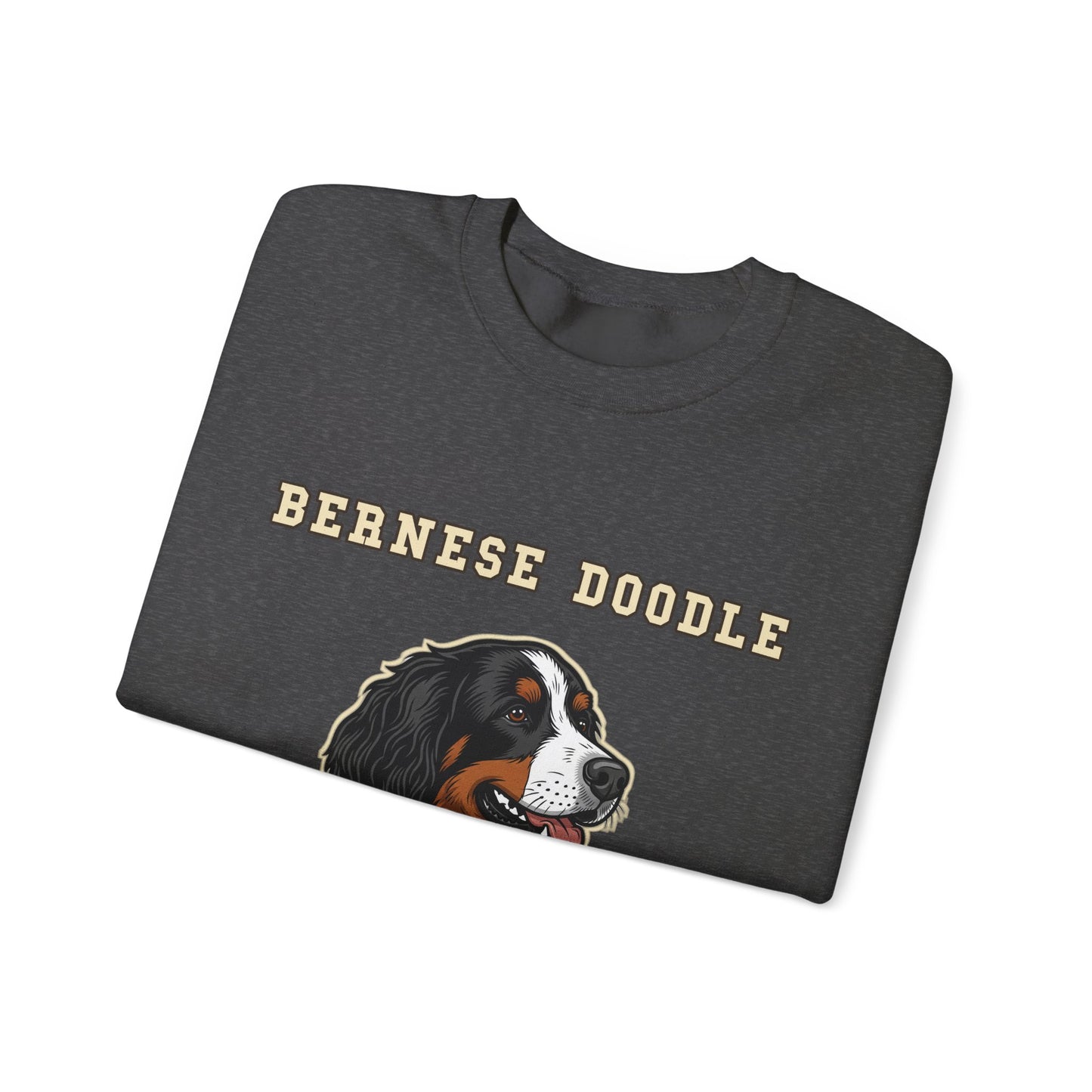 Bernedoodle Sweatshirt, Bernese Doodle Crewneck in Tri-Colour Wavy Coat
