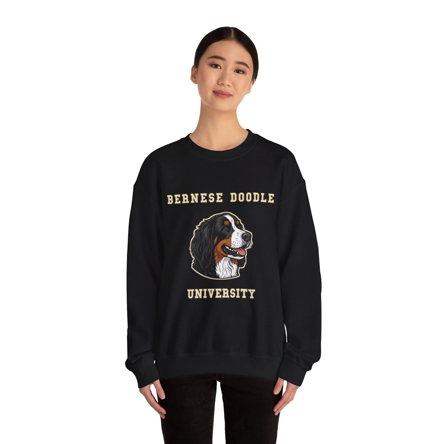 Bernedoodle Sweatshirt, Bernese Doodle Crewneck in Tri-Colour Wavy Coat