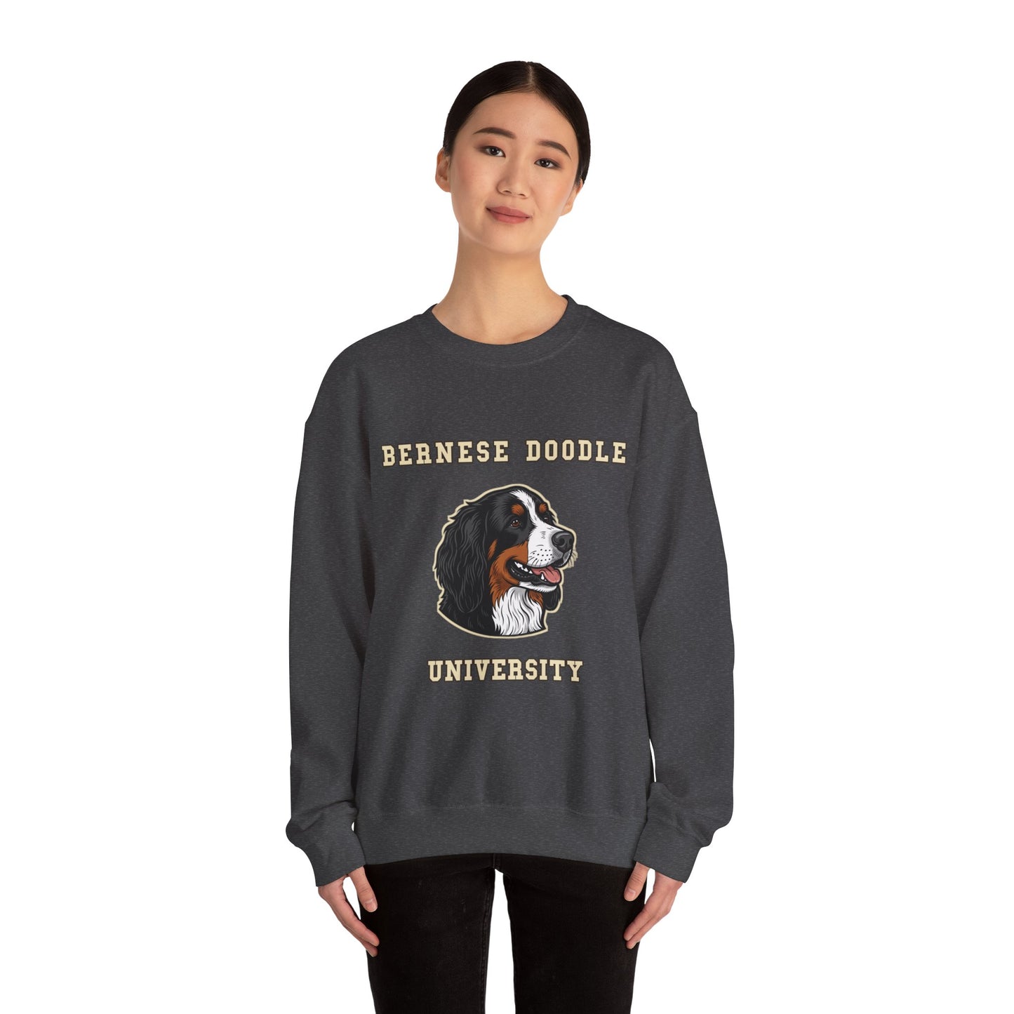Bernedoodle Sweatshirt, Bernese Doodle Crewneck in Tri-Colour Wavy Coat