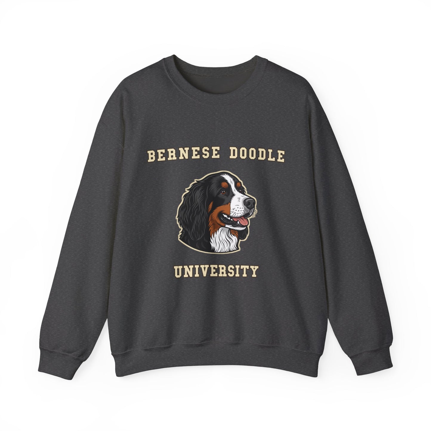 Bernedoodle Sweatshirt, Bernese Doodle Crewneck in Tri-Colour Wavy Coat