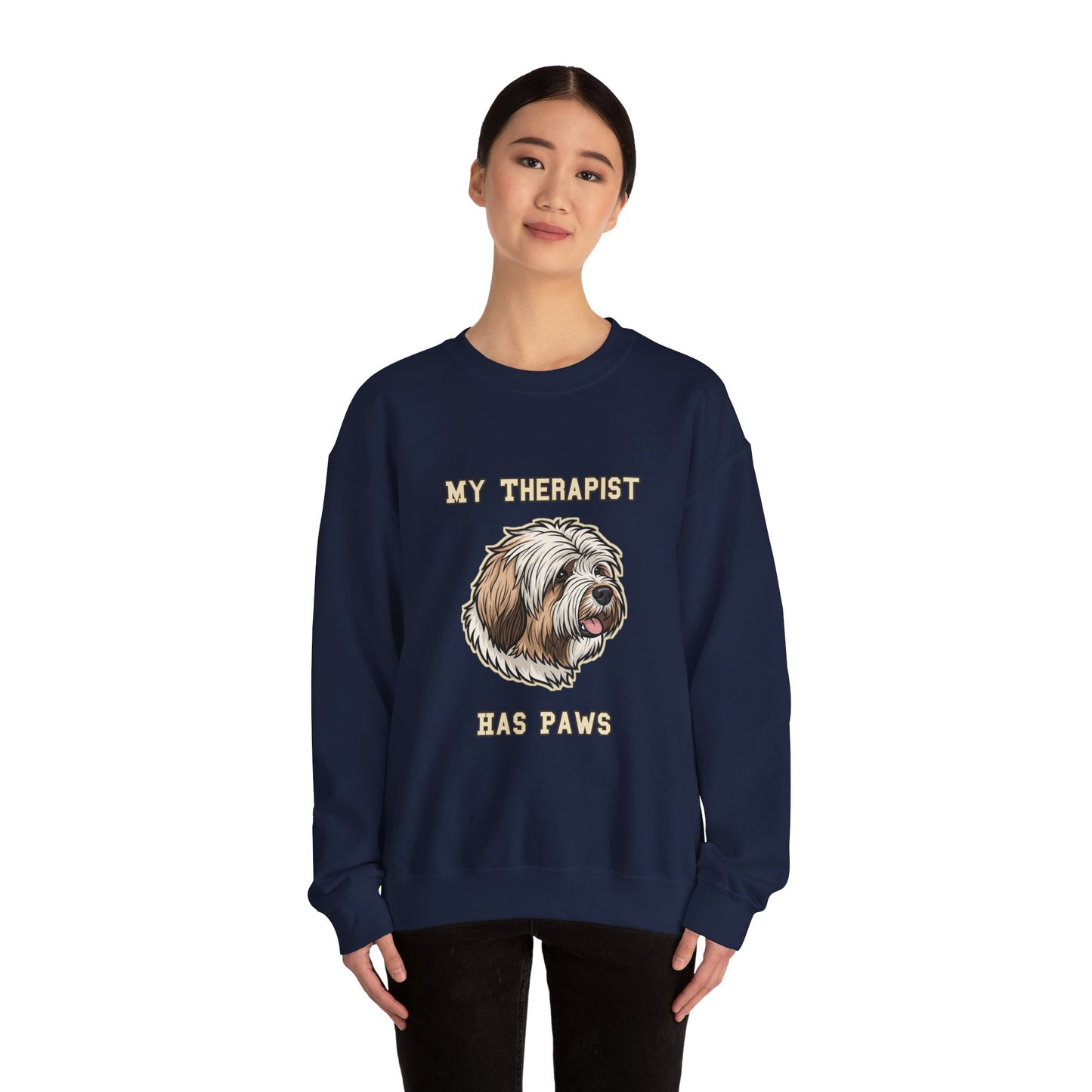 Tibetan Terrier Sweatshirt, TT Crewneck in Profuse Shaggy Coat