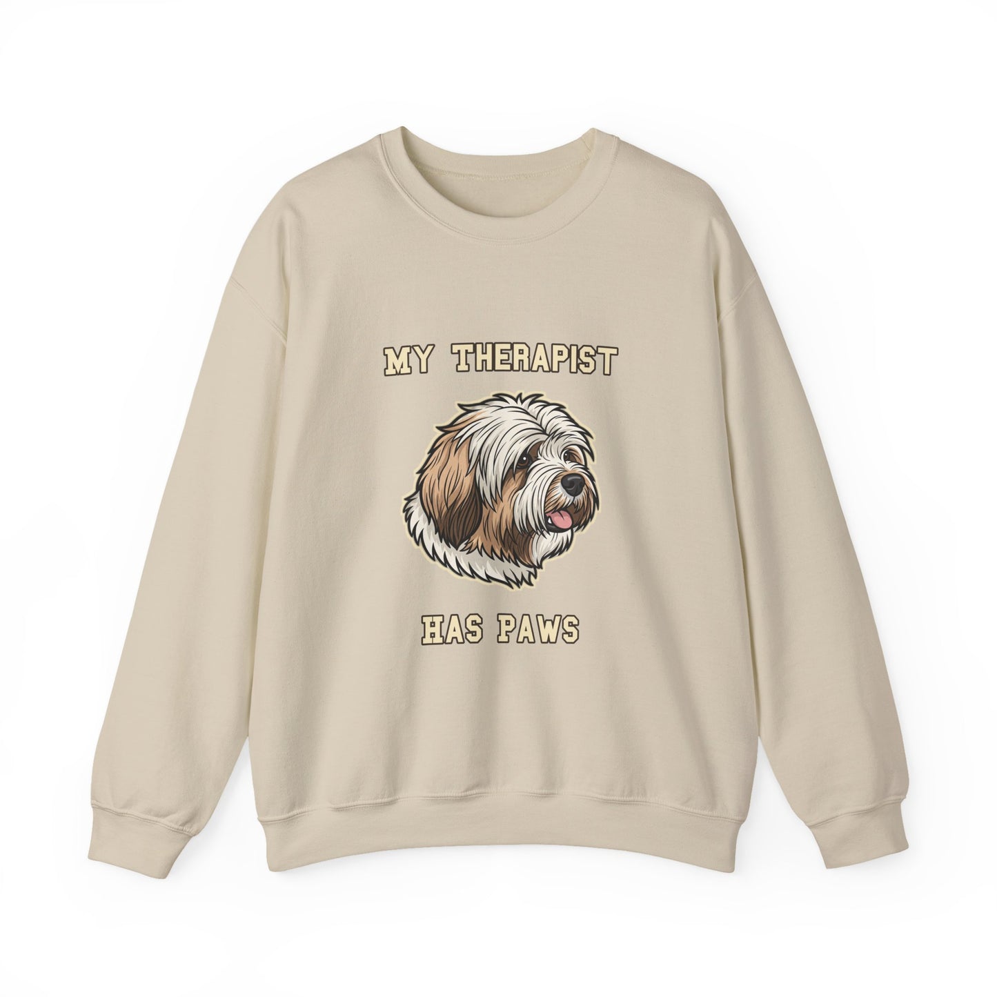 Tibetan Terrier Sweatshirt, TT Crewneck in Profuse Shaggy Coat