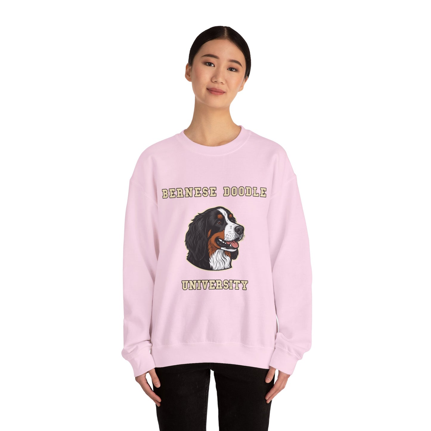Bernedoodle Sweatshirt, Bernese Doodle Crewneck in Tri-Colour Wavy Coat