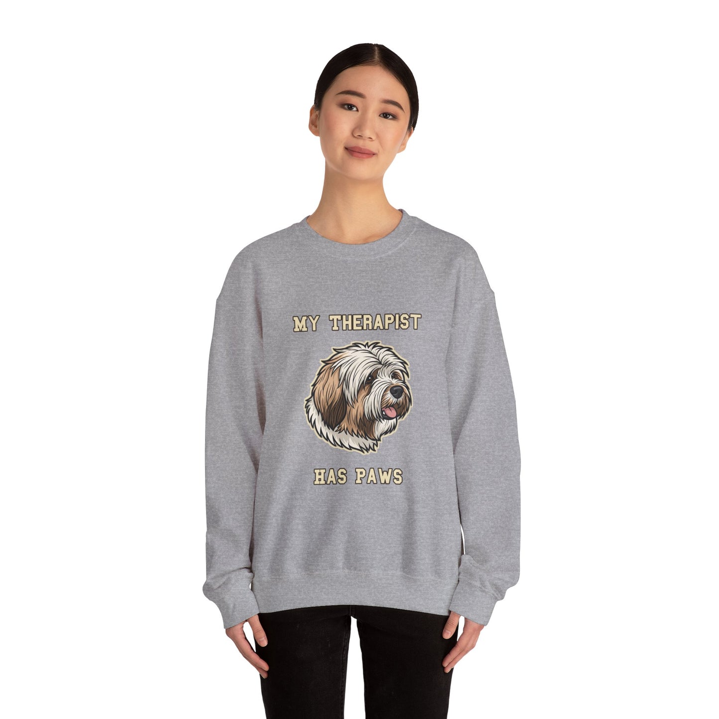 Tibetan Terrier Sweatshirt, TT Crewneck in Profuse Shaggy Coat