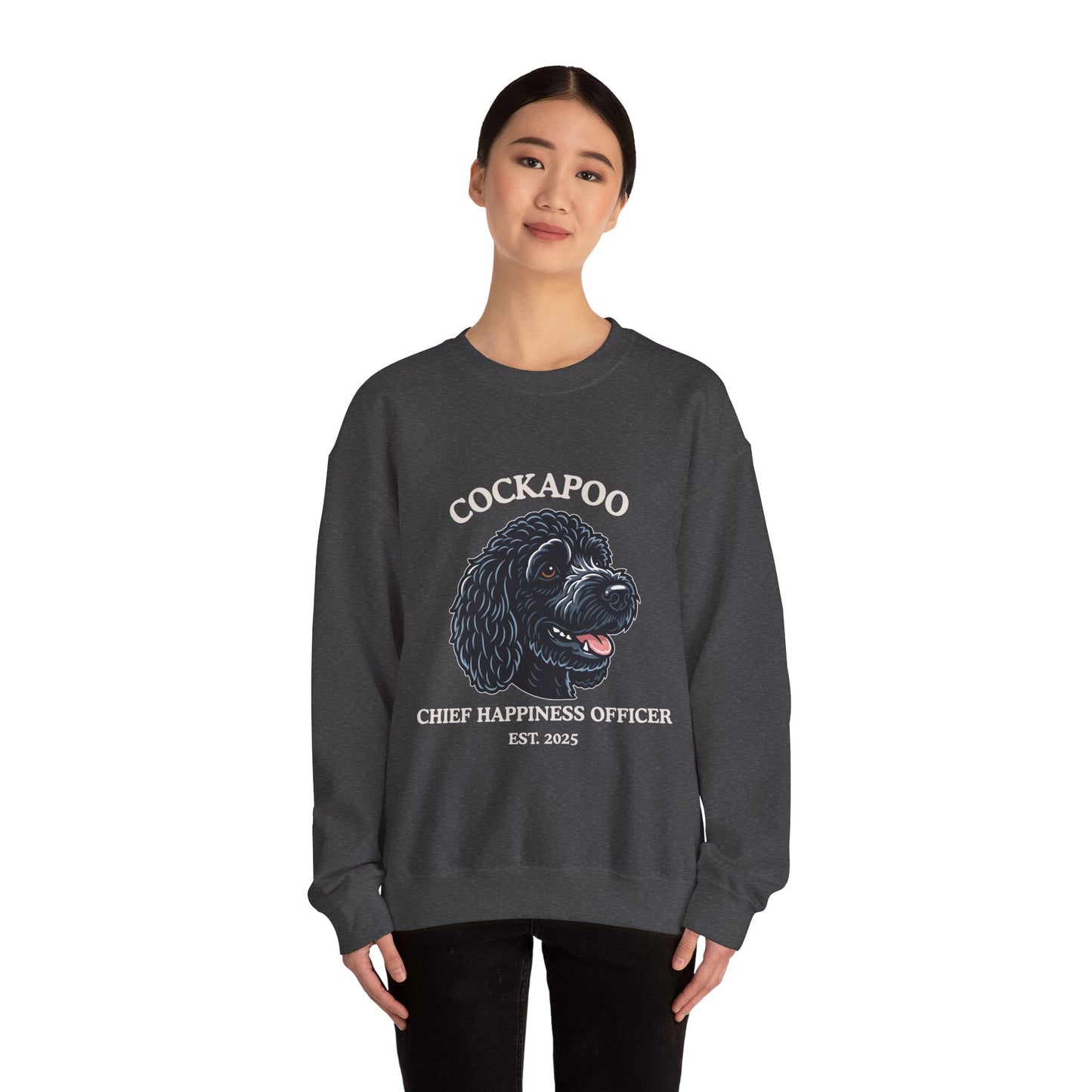 Black Cockapoo Chief Happiness Officer Sweatshirt, Dog Lover Crewneck, Cute Cockapoo Gift for Pet Parents
