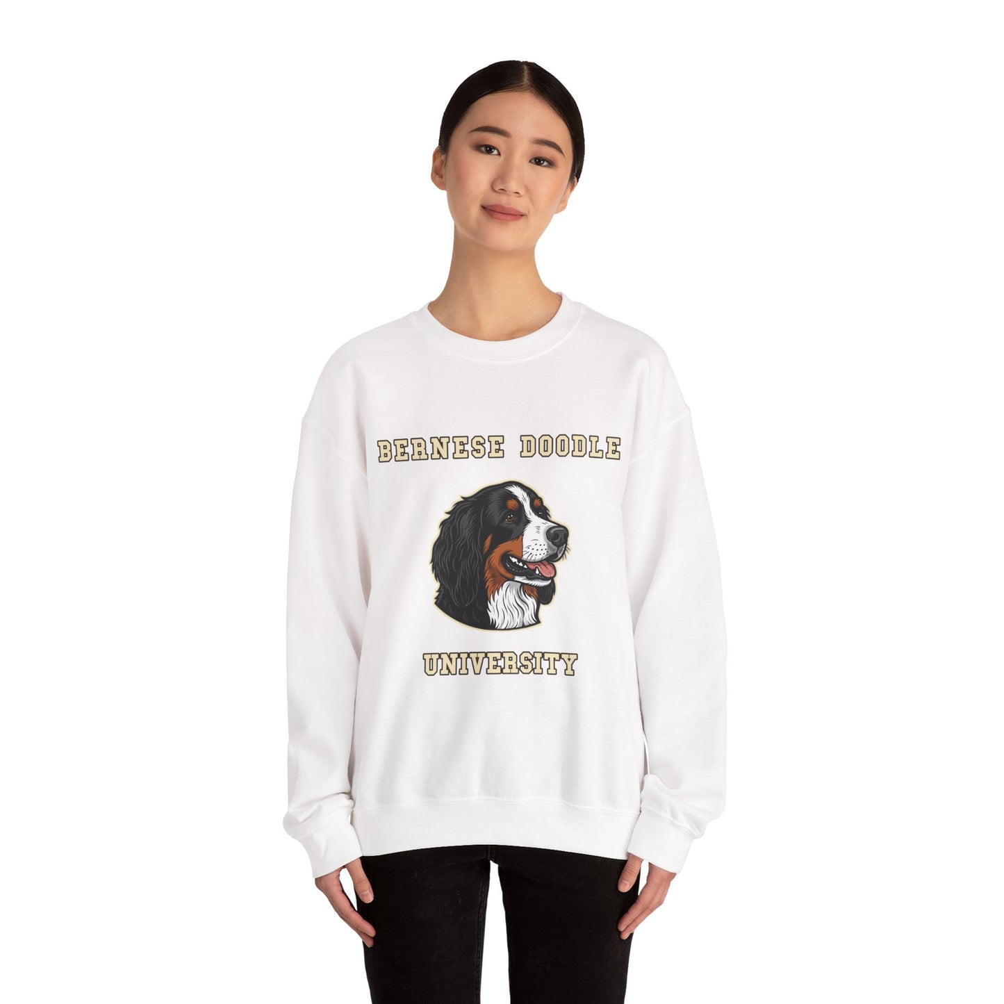 Bernedoodle Sweatshirt, Bernese Doodle Crewneck in Tri-Colour Wavy Coat