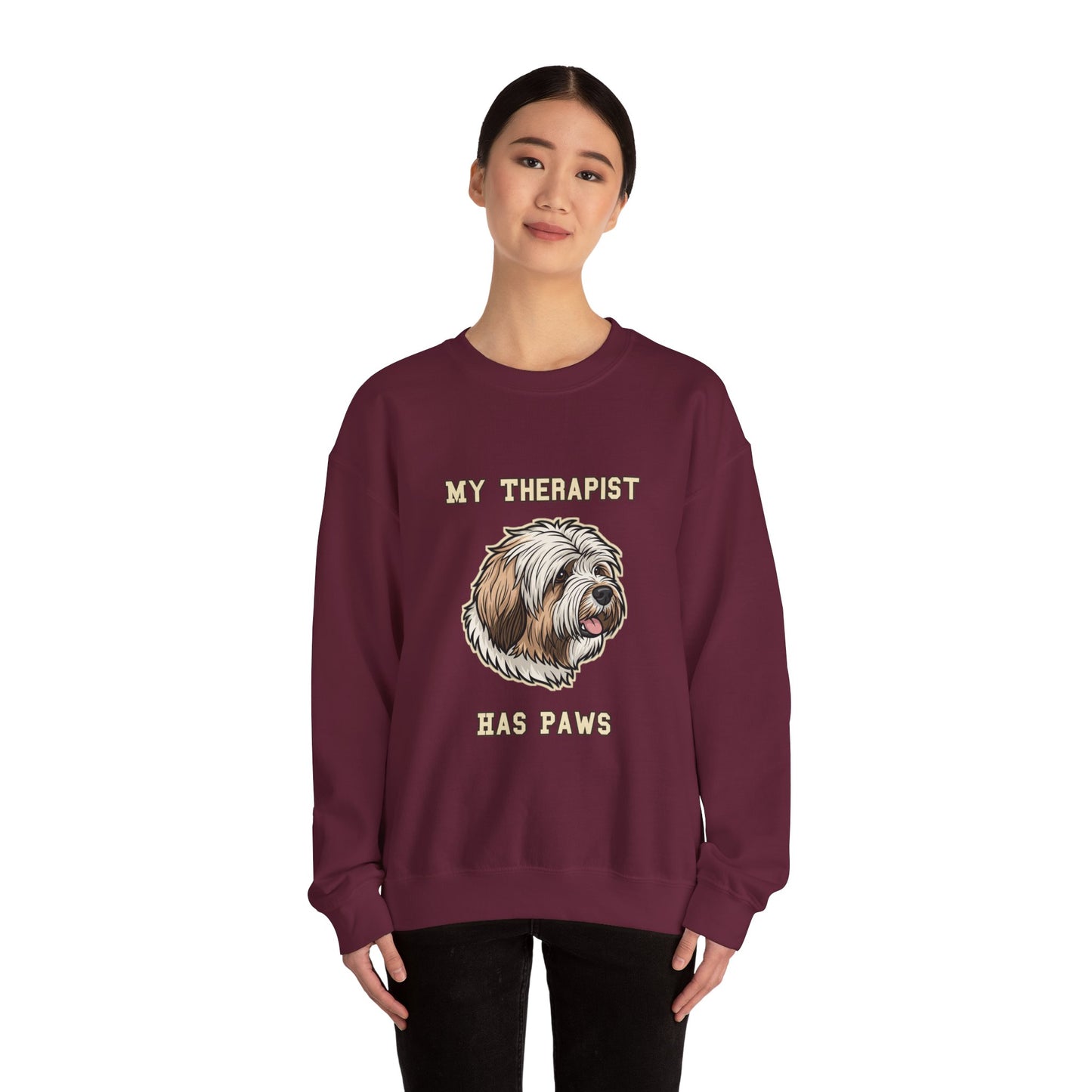 Tibetan Terrier Sweatshirt, TT Crewneck in Profuse Shaggy Coat