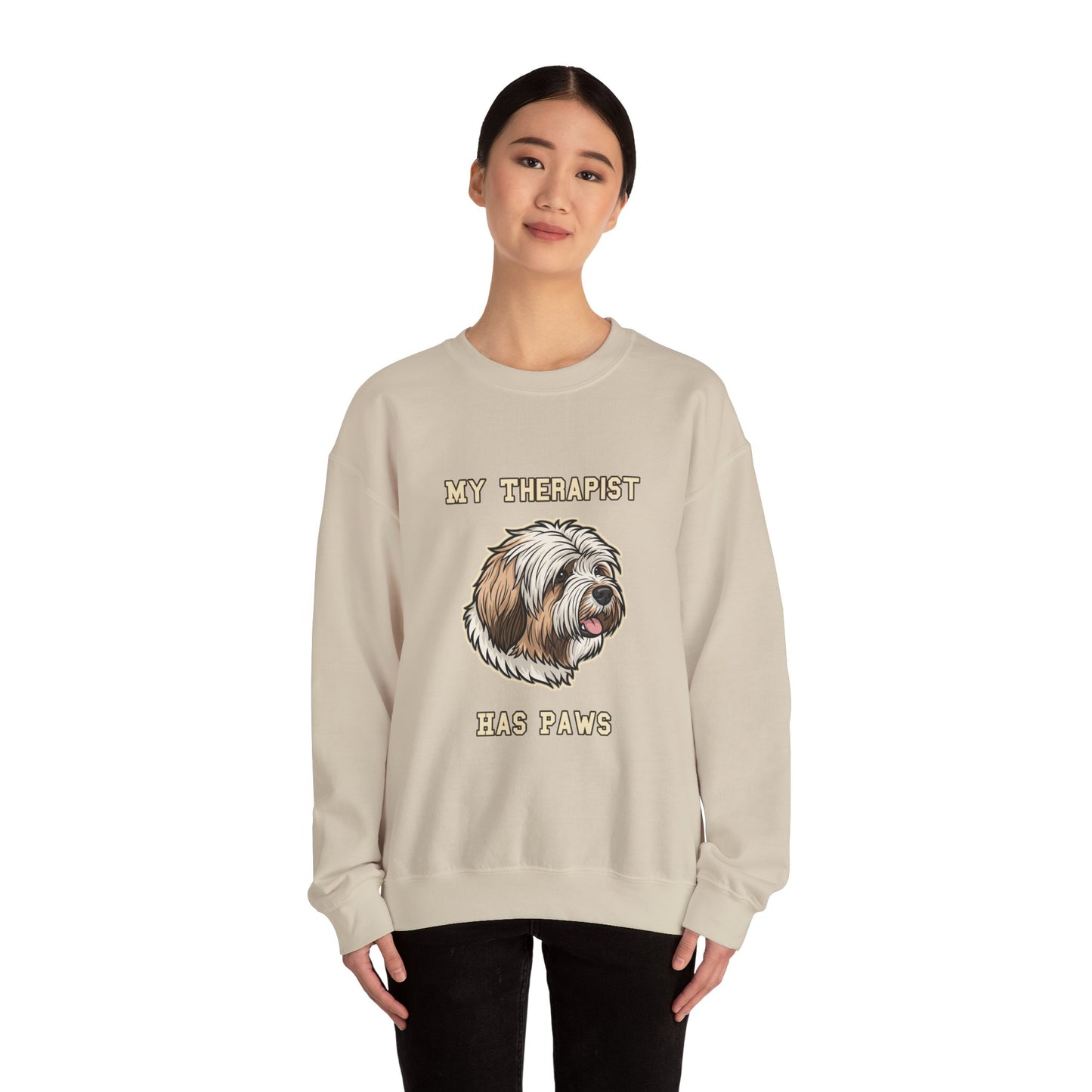 Tibetan Terrier Sweatshirt, TT Crewneck in Profuse Shaggy Coat
