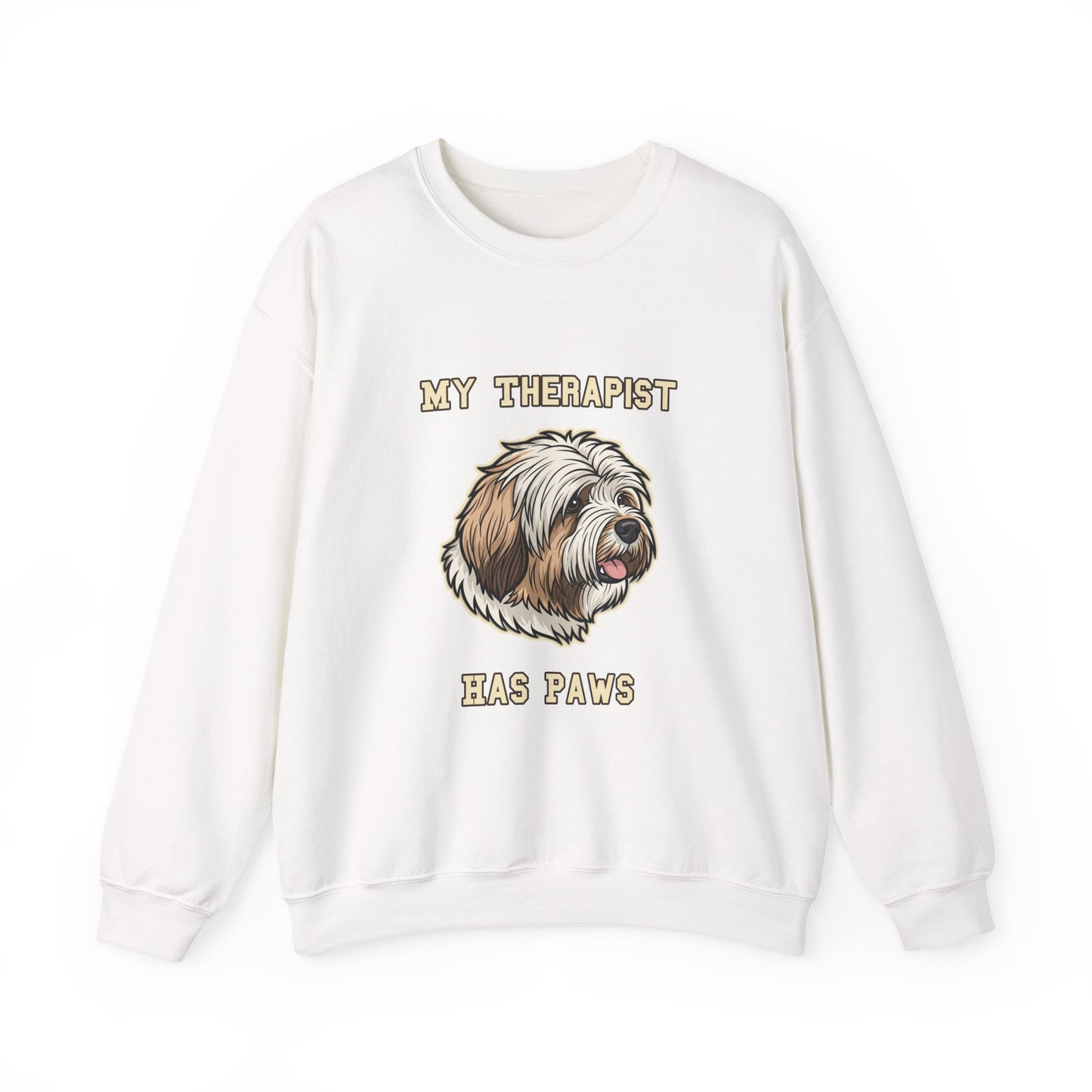 Tibetan Terrier Sweatshirt, TT Crewneck in Profuse Shaggy Coat
