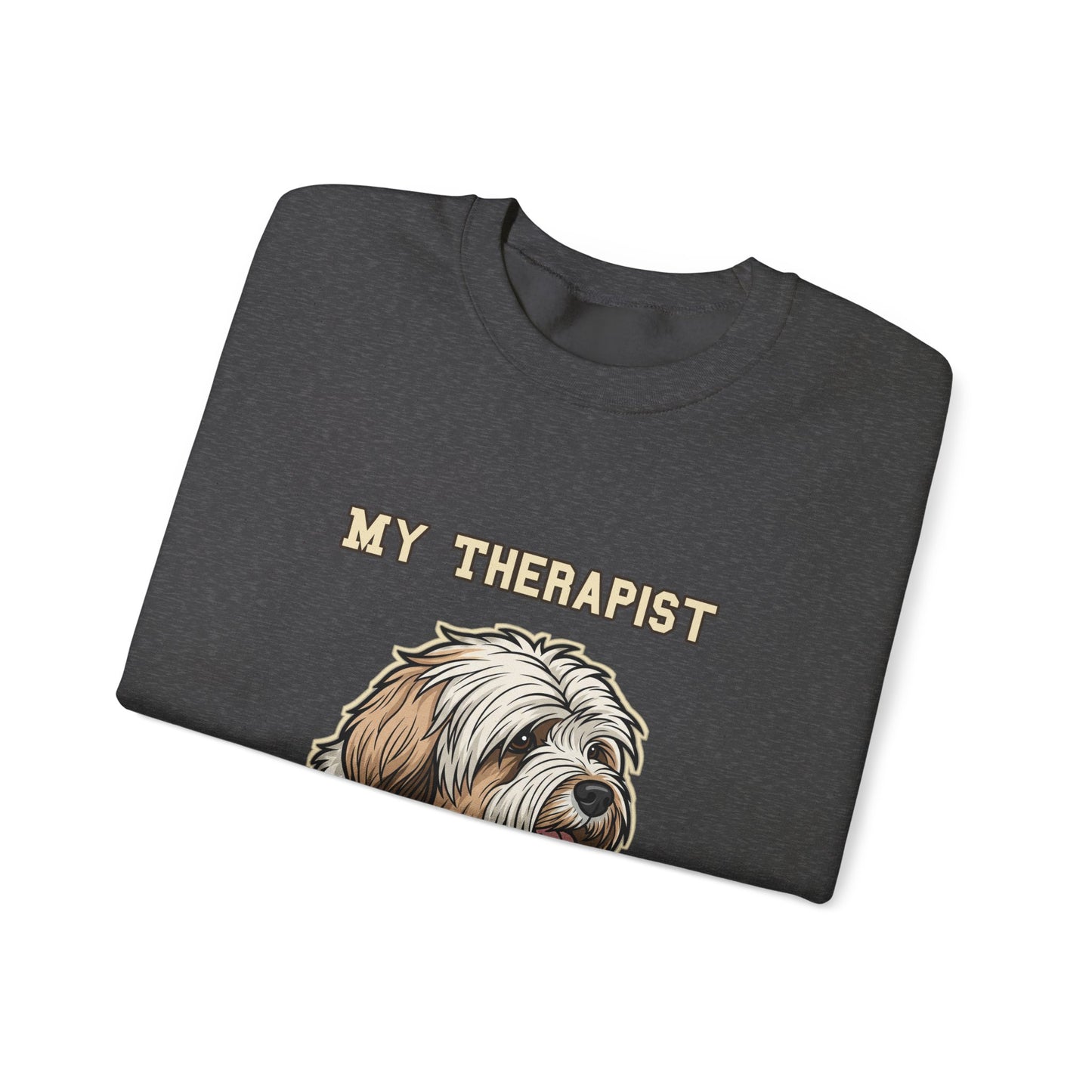 Tibetan Terrier Sweatshirt, TT Crewneck in Profuse Shaggy Coat