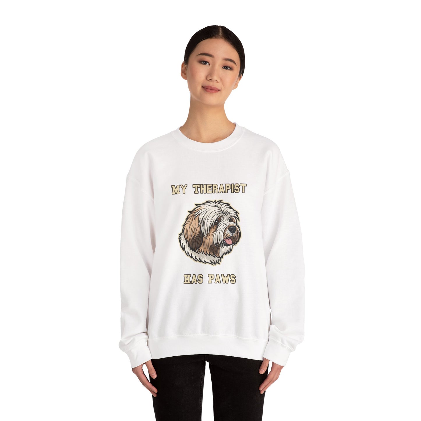 Tibetan Terrier Sweatshirt, TT Crewneck in Profuse Shaggy Coat