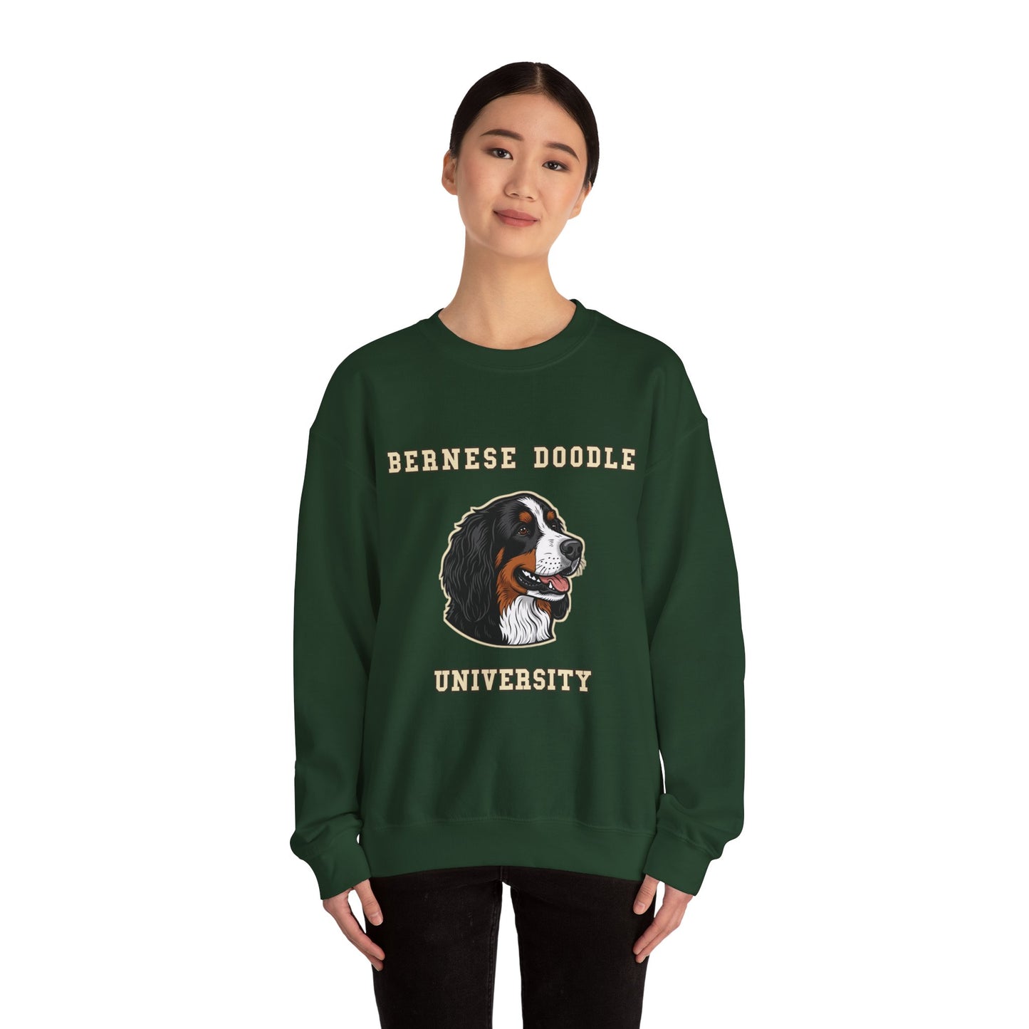 Bernedoodle Sweatshirt, Bernese Doodle Crewneck in Tri-Colour Wavy Coat