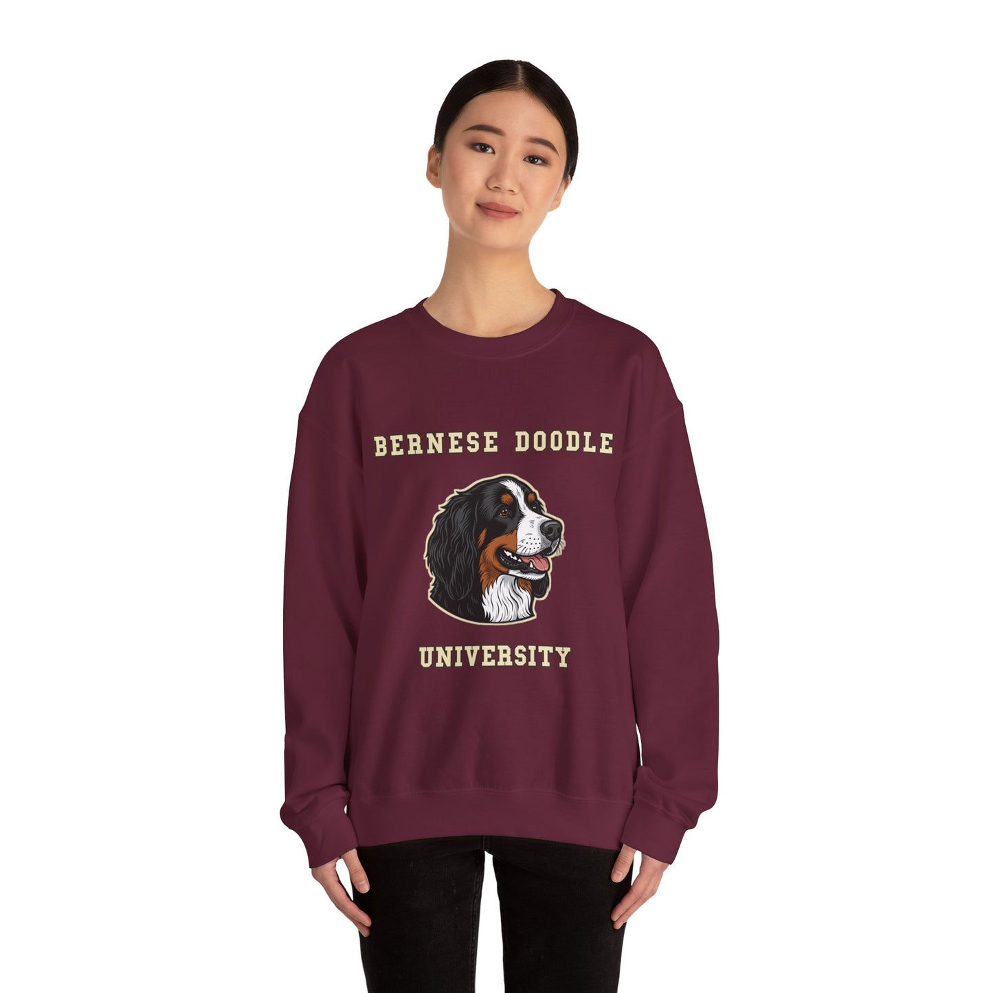 Bernedoodle Sweatshirt, Bernese Doodle Crewneck in Tri-Colour Wavy Coat