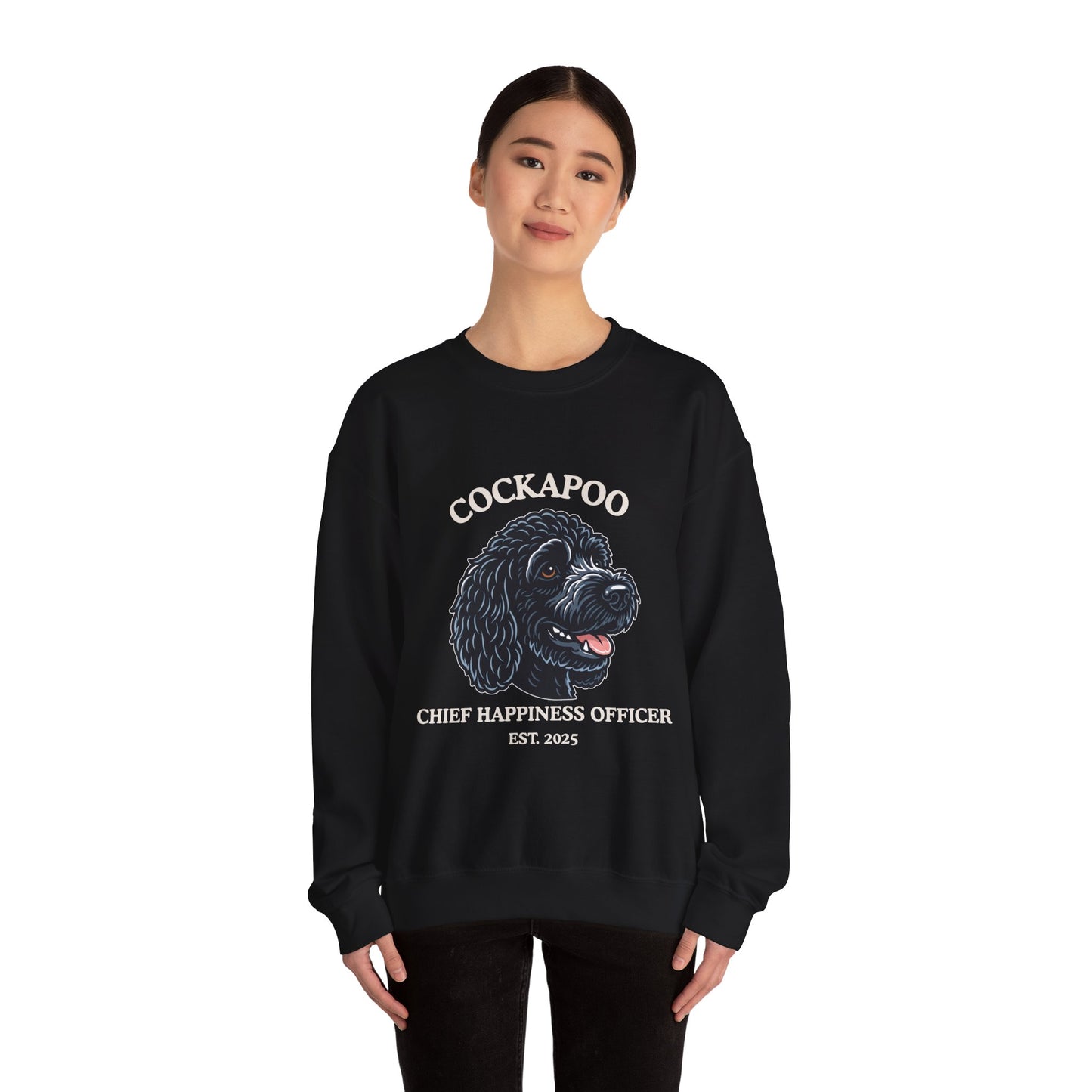 Black Cockapoo Chief Happiness Officer Sweatshirt, Dog Lover Crewneck, Cute Cockapoo Gift for Pet Parents