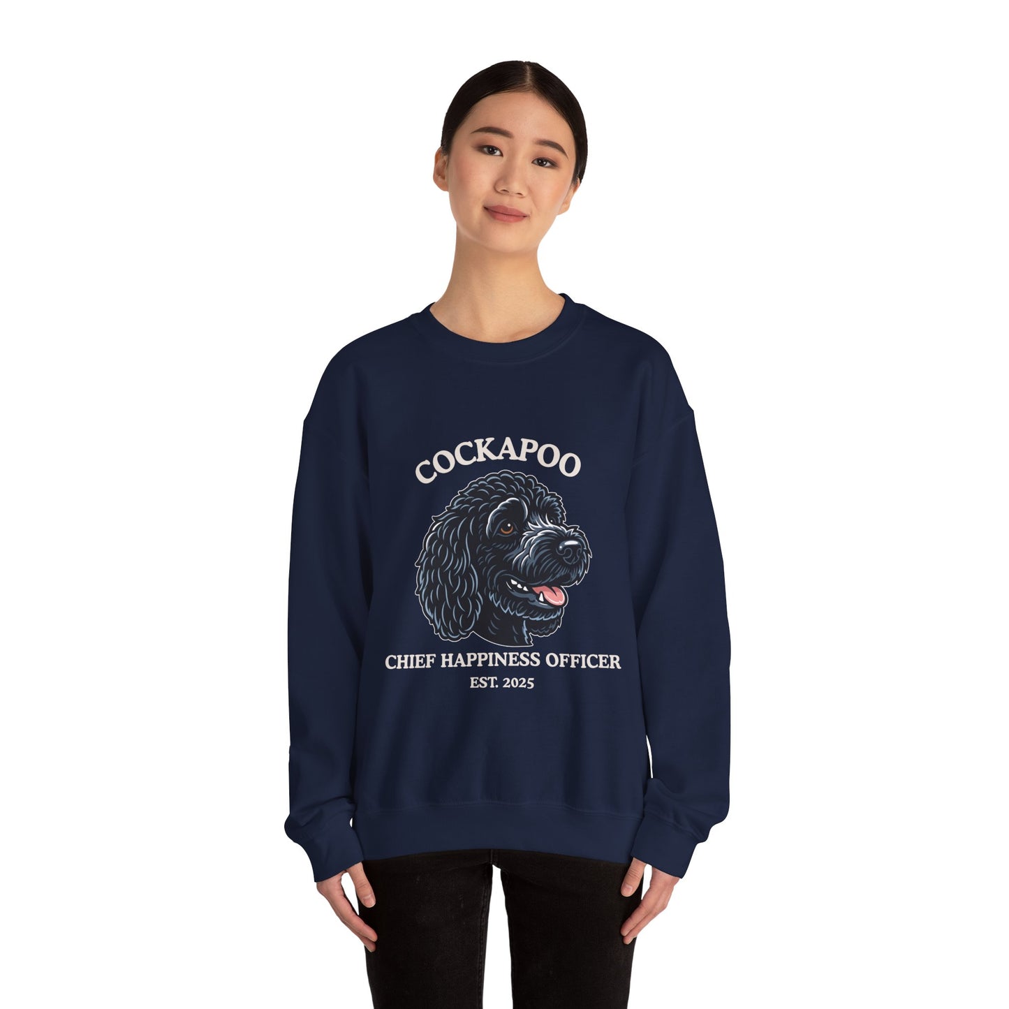 Black Cockapoo Chief Happiness Officer Sweatshirt, Dog Lover Crewneck, Cute Cockapoo Gift for Pet Parents