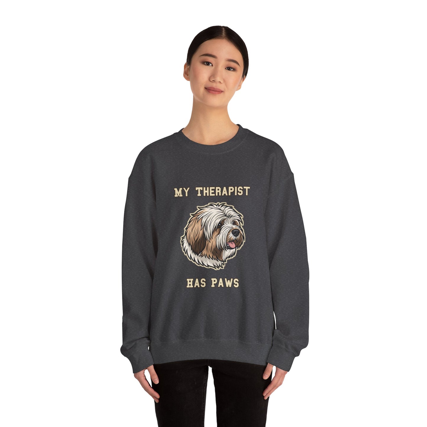 Tibetan Terrier Sweatshirt, TT Crewneck in Profuse Shaggy Coat