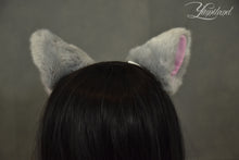 Load image into Gallery viewer, Fluffy Grey/Pink Clip on Ears
