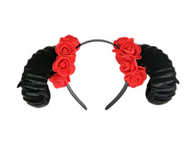 Load image into Gallery viewer, Demon Ram Horns Headband - red black
