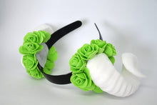 Load image into Gallery viewer, Demon Ram Horns Headband - white &amp; green
