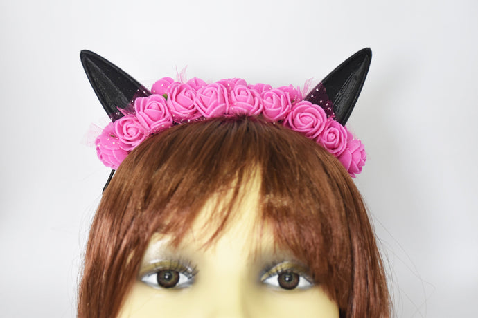 Cute cat ears with pink flowers