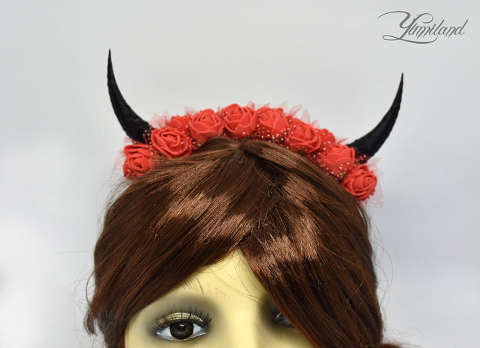 Demon Horns Headband - red black